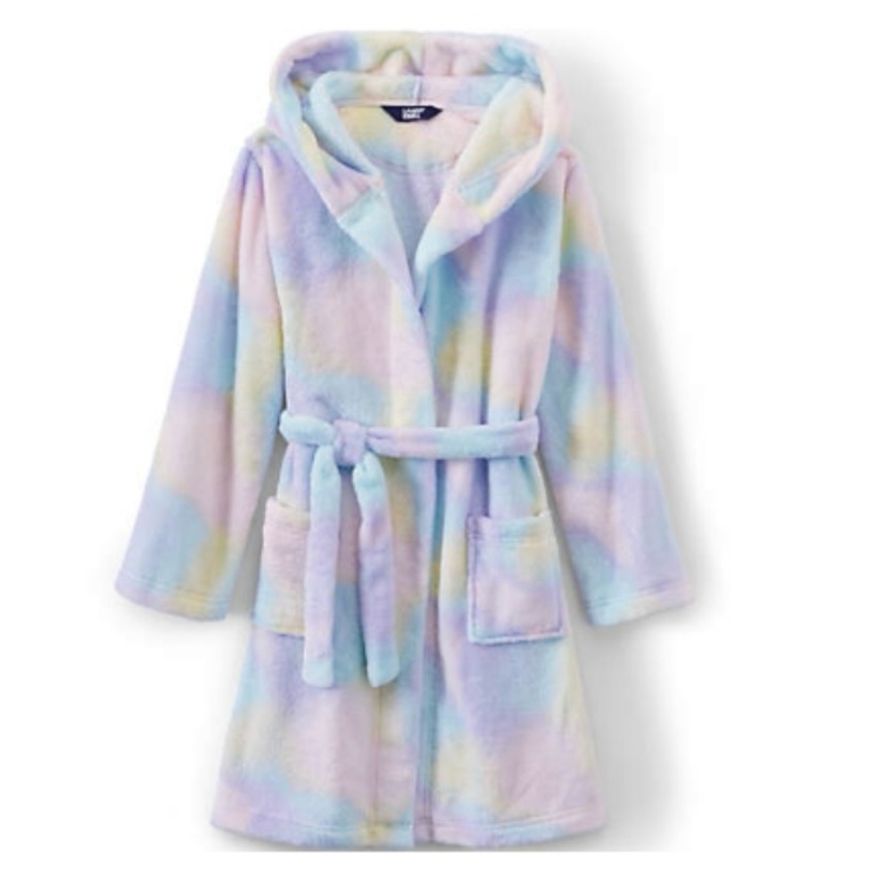 Lands’ End Kids Fleece Hooded Robe, Sz 10, Pastel Tie Dye
